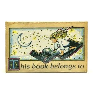 Mary Engelbreit Magic Carpet Book Plate Rubber Stamp 688F This Book Belongs To